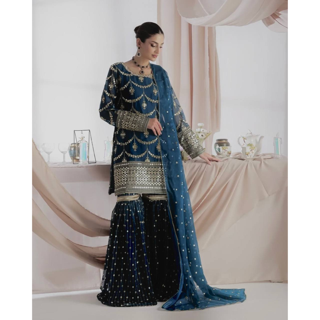 Wedding Designer Kurti Sharara Dupatta Dress Mahezon