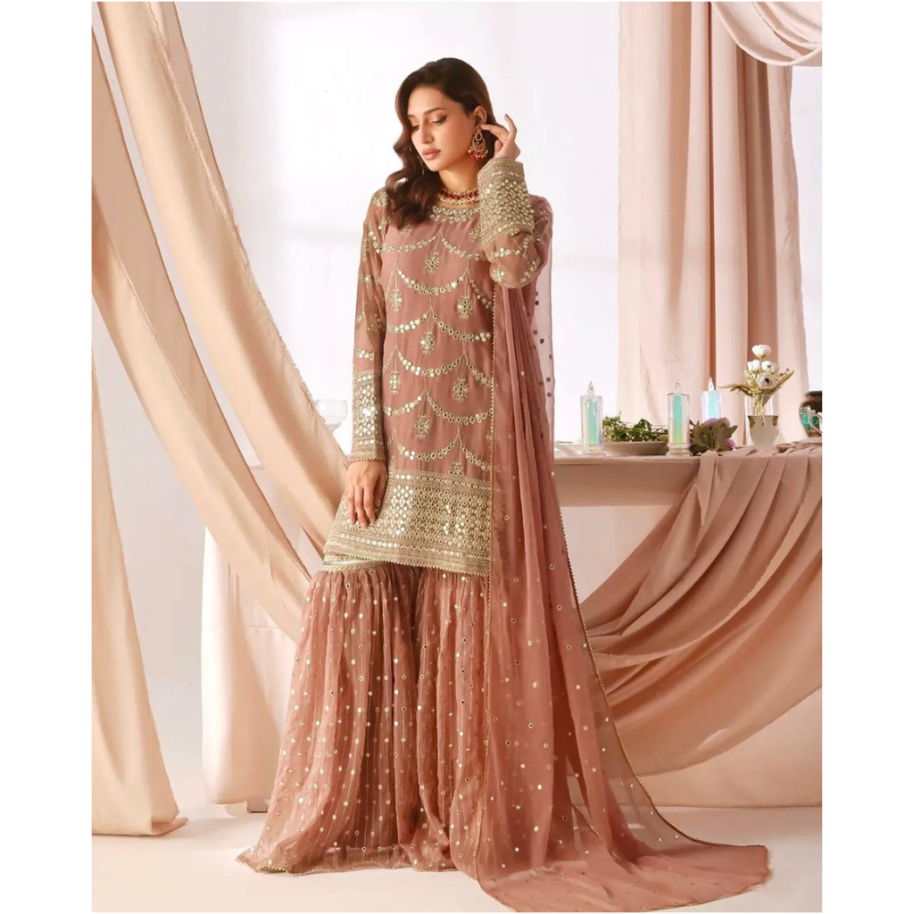 Wedding Designer Kurti Sharara Dupatta Dress Mahezon