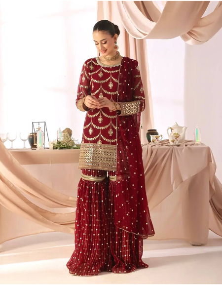 Wedding Designer Kurti Sharara Dupatta Dress Mahezon