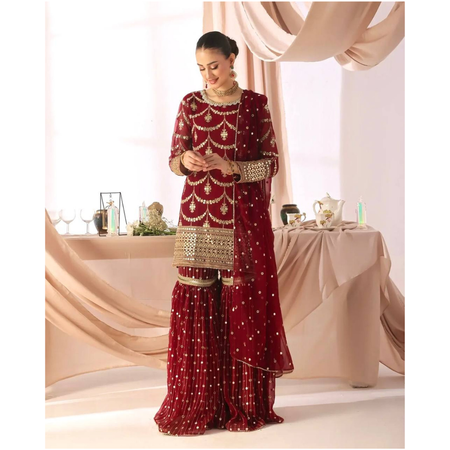 Wedding Designer Kurti Sharara Dupatta Dress Mahezon