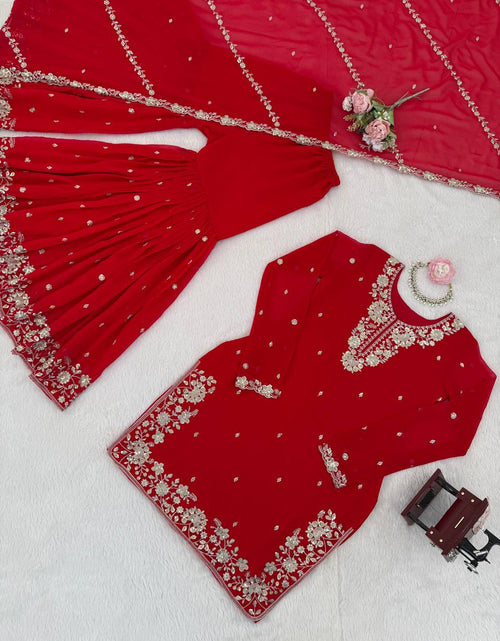 Load image into Gallery viewer, Wedding Designer Red Women Top Sharara with Dupatta Royal Export
