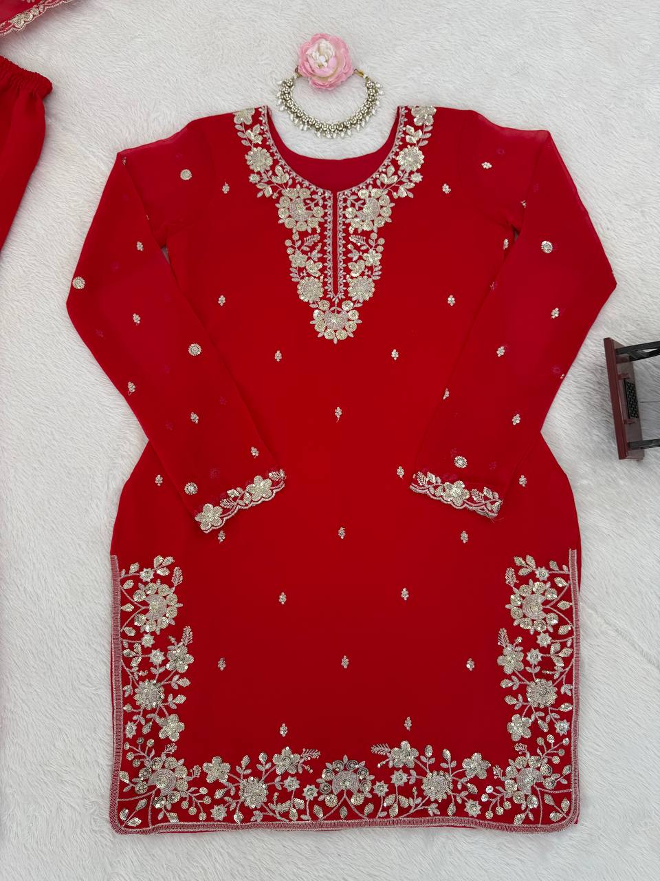 Wedding Designer Red Women Top Sharara with Dupatta Royal Export