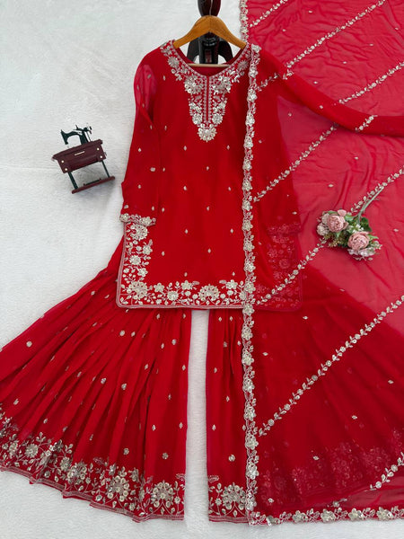 Wedding Designer Red Women Top Sharara with Dupatta Royal Export
