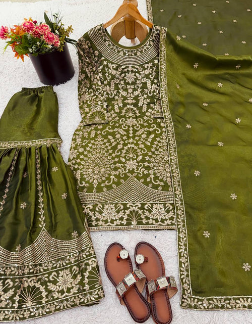 Load image into Gallery viewer, Wedding Embroidered Green Kurti Sharara Dupatta Dress Royal Export
