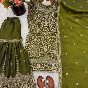 Wedding Embroidered Green Kurti Sharara Dupatta Dress Royal Export