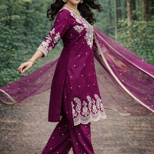 Wedding Embroidery Sequence Women Top Palazzo Dupatta Suit Dress mahezon