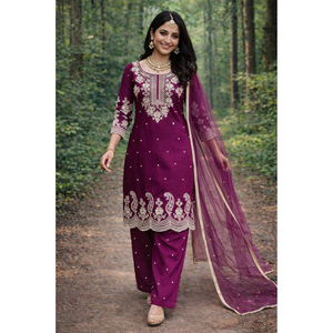 Wedding Embroidery Sequence Women Top Palazzo Dupatta Suit Dress mahezon