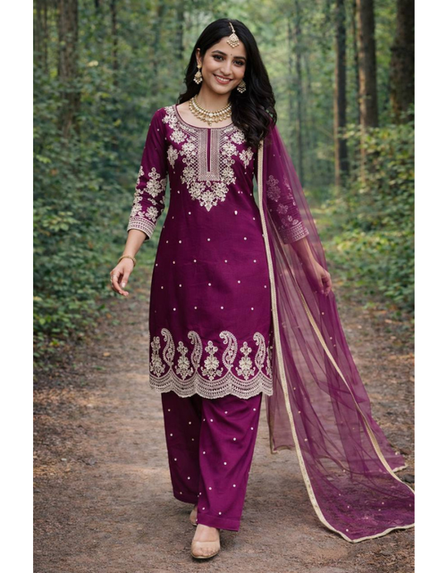 Load image into Gallery viewer, Wedding Embroidery Sequence Women Top Palazzo Dupatta Suit Dress mahezon
