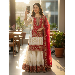 Ethnic Embroidered Kurti Sharara Dupatta Suit mahezon