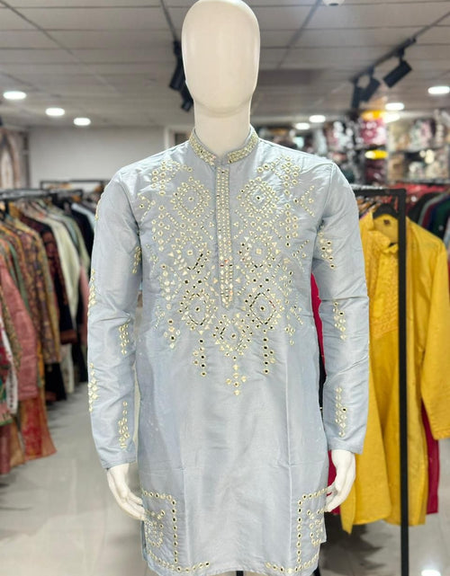 Load image into Gallery viewer, Indian Traditional Silk Embroidery Men’s Short Kurta Pajama Set mahezon
