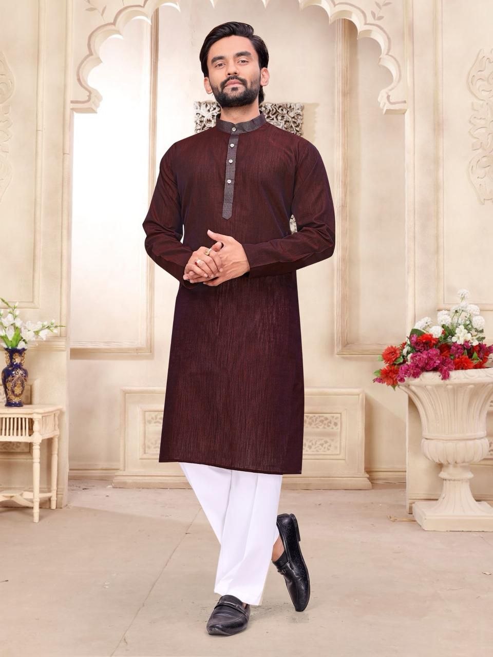 Traditional Indian Couples Same Matching Men Kurta Pajama and Women Saree Blouse Outfits Set mahezon