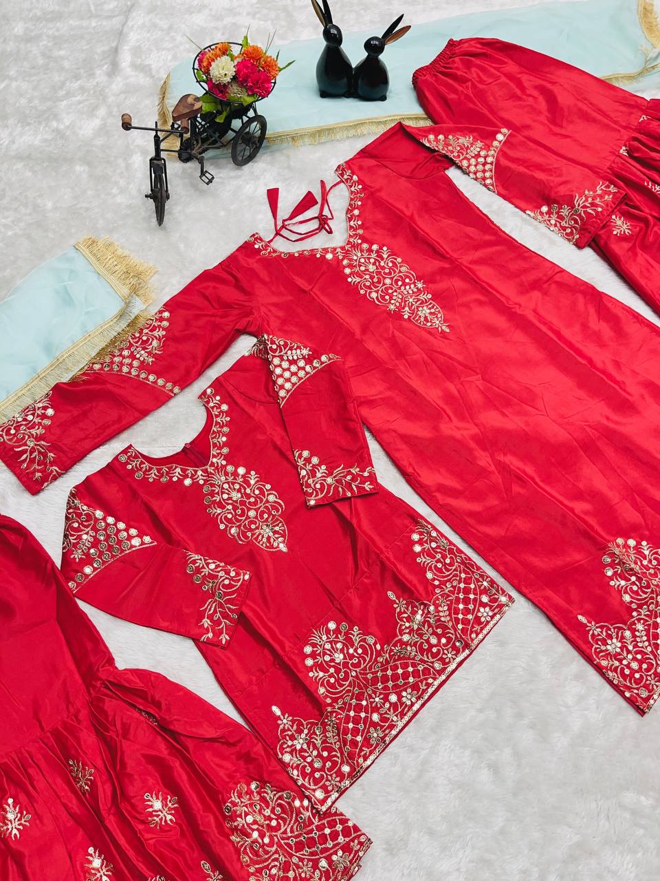 Festive Mother And Daughter Top Palazzo Dupatta Twinning Outfit Set Royal Export