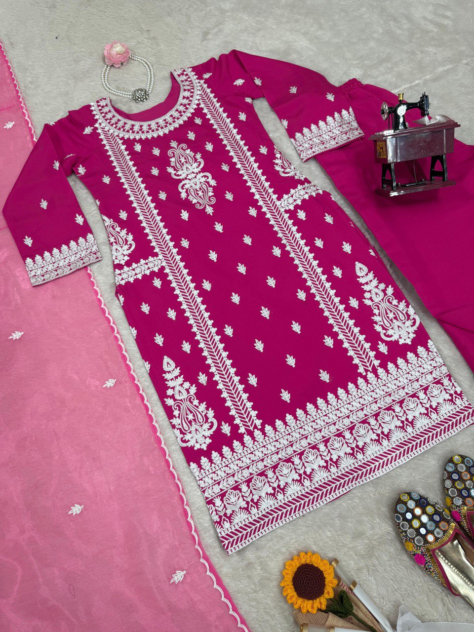 Wedding Reception Party Women’s Top Palazzo  Dupatta mahezon