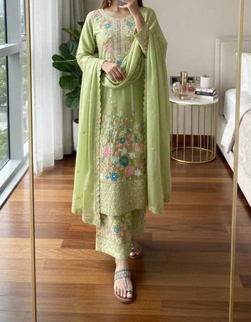 Load image into Gallery viewer, Wedding Sequence Embroidered Women Top Palazzo Dupatta Suit Dress mahezon
