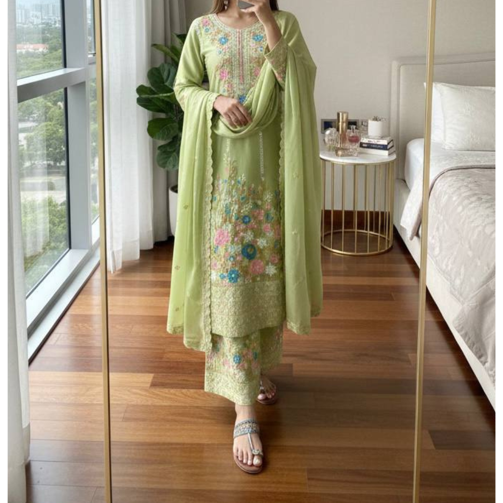 Wedding Sequence Embroidered Women Top Palazzo Dupatta Suit Dress mahezon