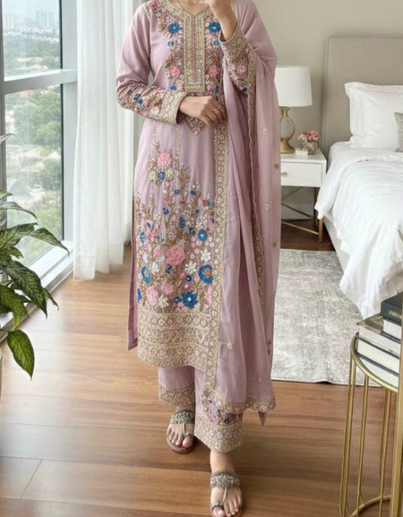 Wedding Sequence Embroidered Women Top Palazzo Dupatta Suit Dress mahezon