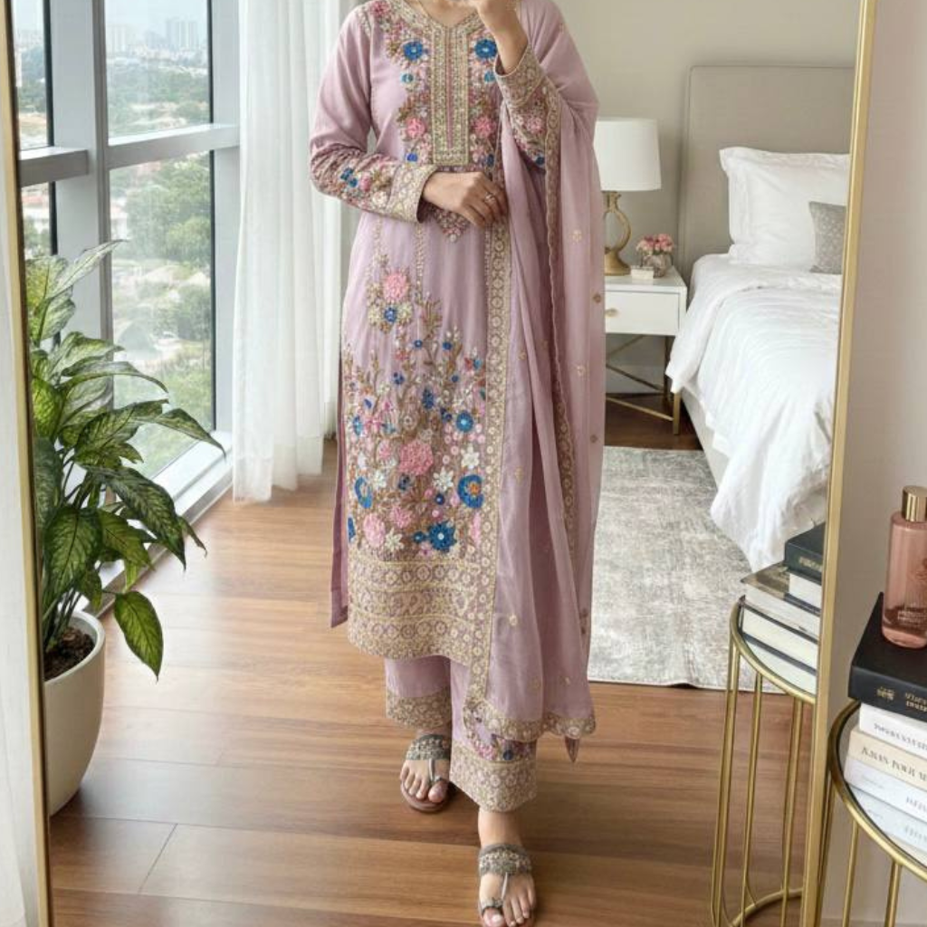 Wedding Sequence Embroidered Women Top Palazzo Dupatta Suit Dress mahezon