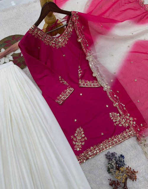 Load image into Gallery viewer, Festive Embroidered Sequence Women Top Palazzo Dupatta Suit Dress mahezon
