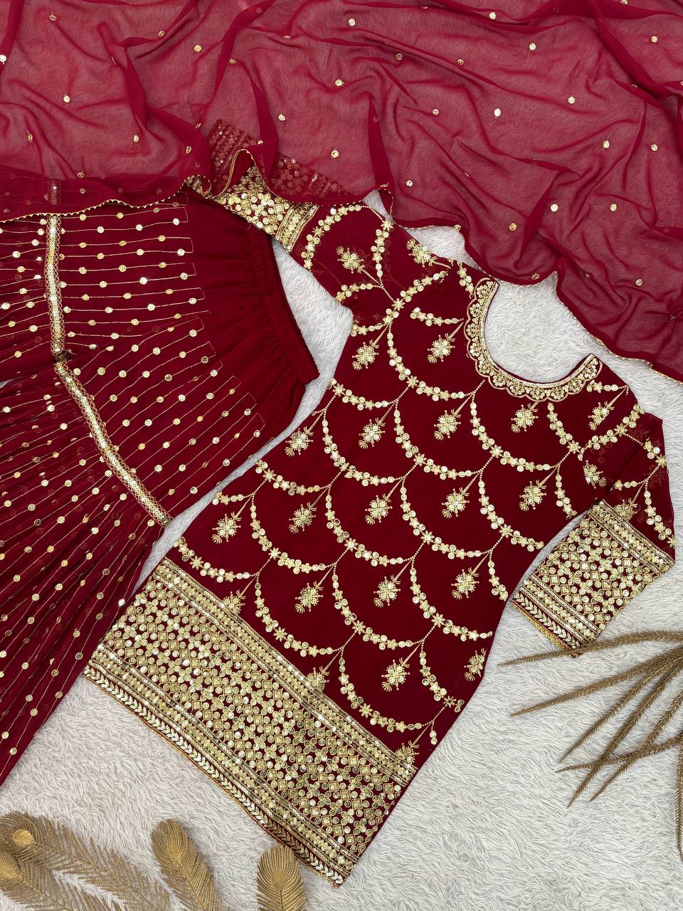 Wedding Designer Kurti Sharara Dupatta Dress Mahezon