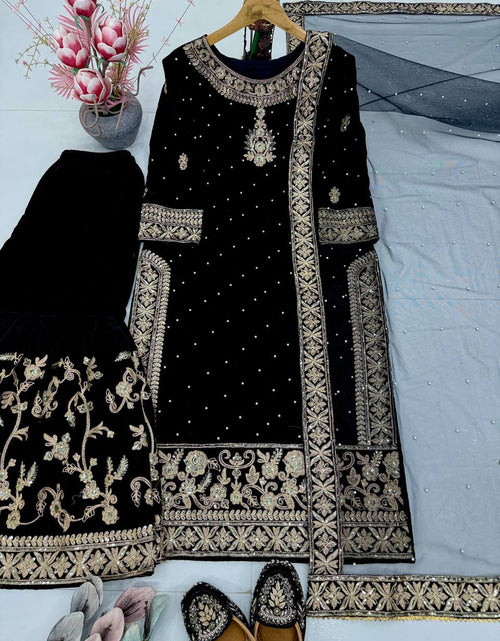 Load image into Gallery viewer, Party Wear Designer Velvet Women Top Sharara Dupatta Royal Export
