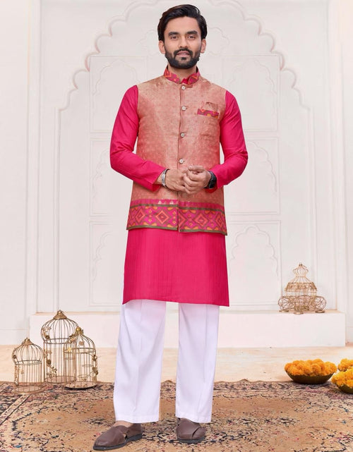 Load image into Gallery viewer, Couple Wear Wedding Indian Men Kurta Pajama Koti and Women Saree Outfits Set mahezon
