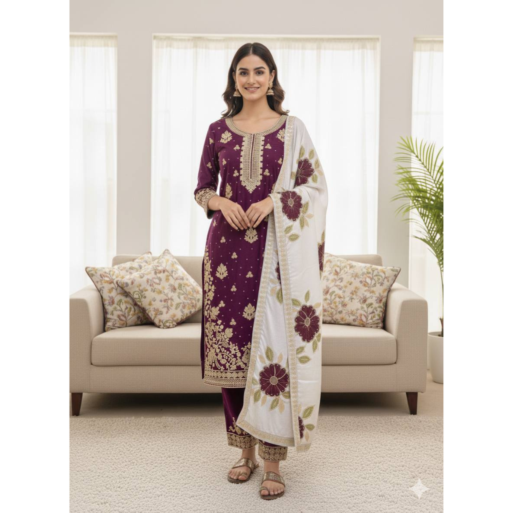 Wedding Wear Women Top Palazzo Dupatta Suit Dress Royal Export