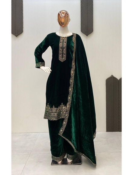 Wedding Wear Velvet Women Top Pant Dupatta Suit Mahezon