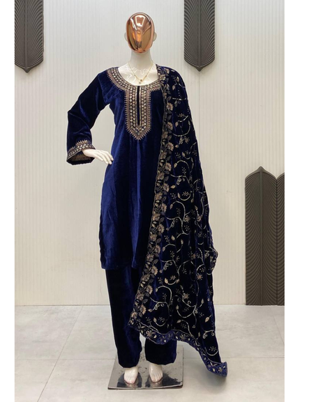 Wedding Wear Velvet Women Top Pant Dupatta Suit Mahezon
