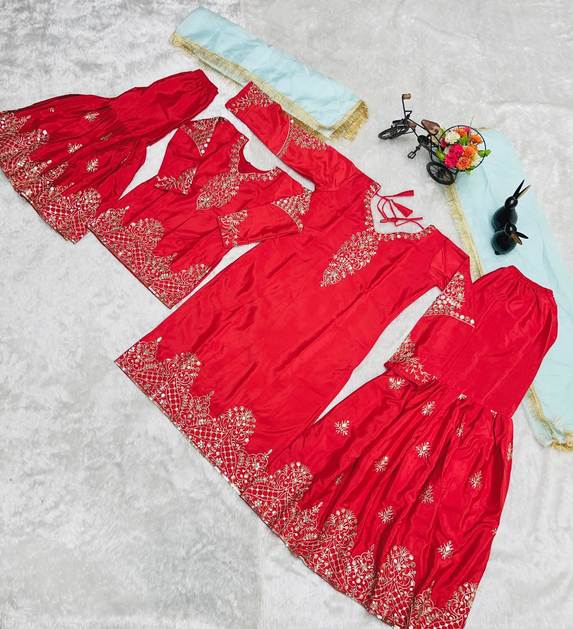 Festive Mother And Daughter Top Palazzo Dupatta Twinning Outfit Set Royal Export