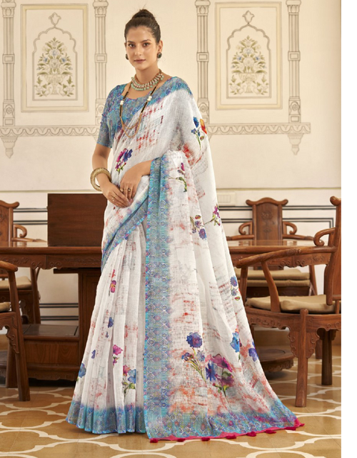 Load image into Gallery viewer, Women Fancy Party wear Linen Sarees mahezon
