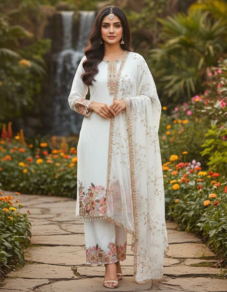 Festive Sequence Embroidered Women Top Palazzo Dupatta Suit Dress mahezon