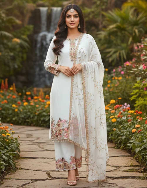 Load image into Gallery viewer, Festive Sequence Embroidered Women Top Palazzo Dupatta Suit Dress mahezon
