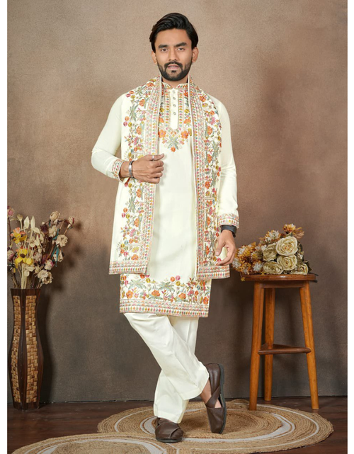 Load image into Gallery viewer, Traditional Wedding Men Kurta Pyjama Dupatta mahezon
