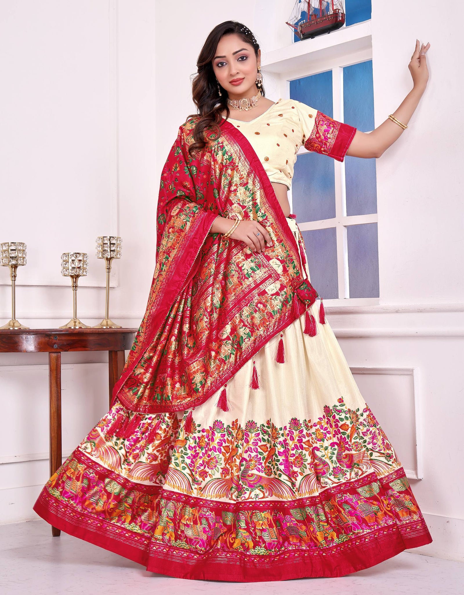 Festive Traditional Couple Wear Same Matching White Men Kurta Pajama Women Lehenga Choli Dupatta Outfit Set mahezon