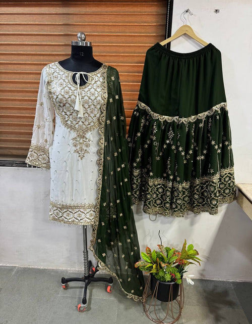 Load image into Gallery viewer, Festive  Green Women’s Top Sharara Palazzo Dupatta Suit mahezon
