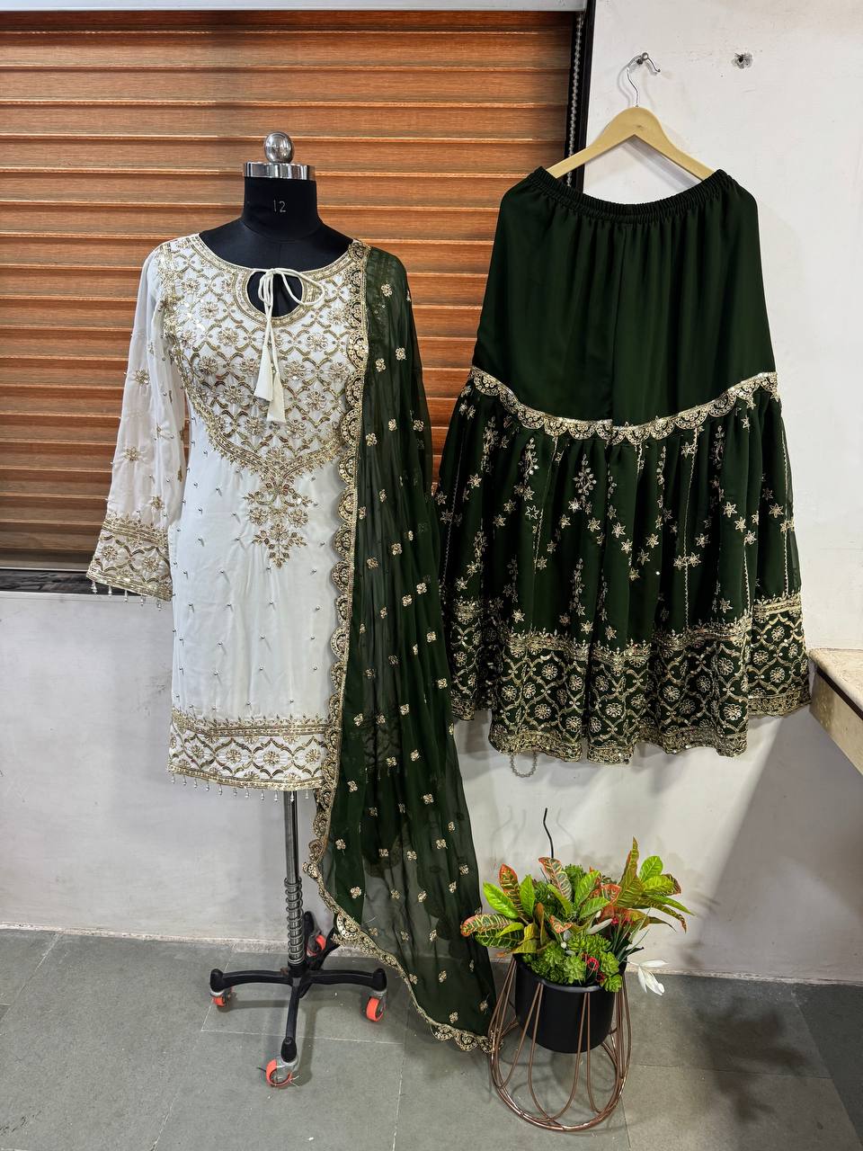 Festive  Green Women’s Top Sharara Palazzo Dupatta Suit mahezon