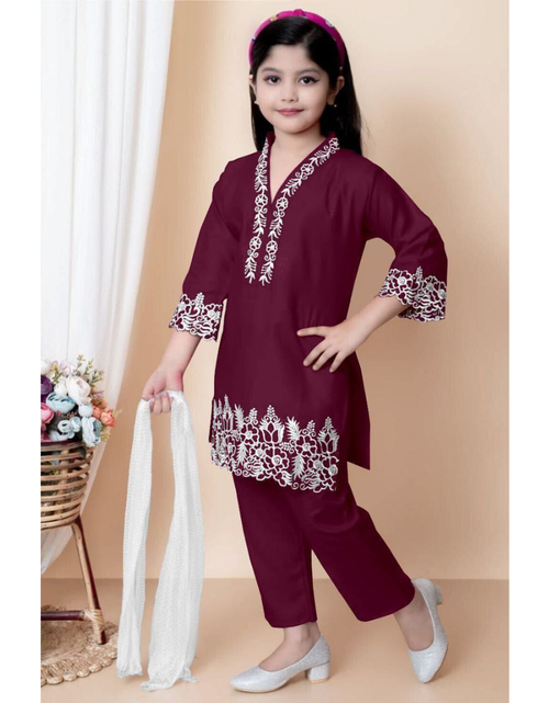 Load image into Gallery viewer, Designer Kids Girls Kurta Pant Dupatta Set mahezon
