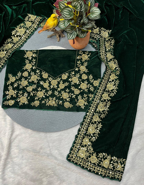 Load image into Gallery viewer, Winter Designer Green Velvet Women Saree mahezon
