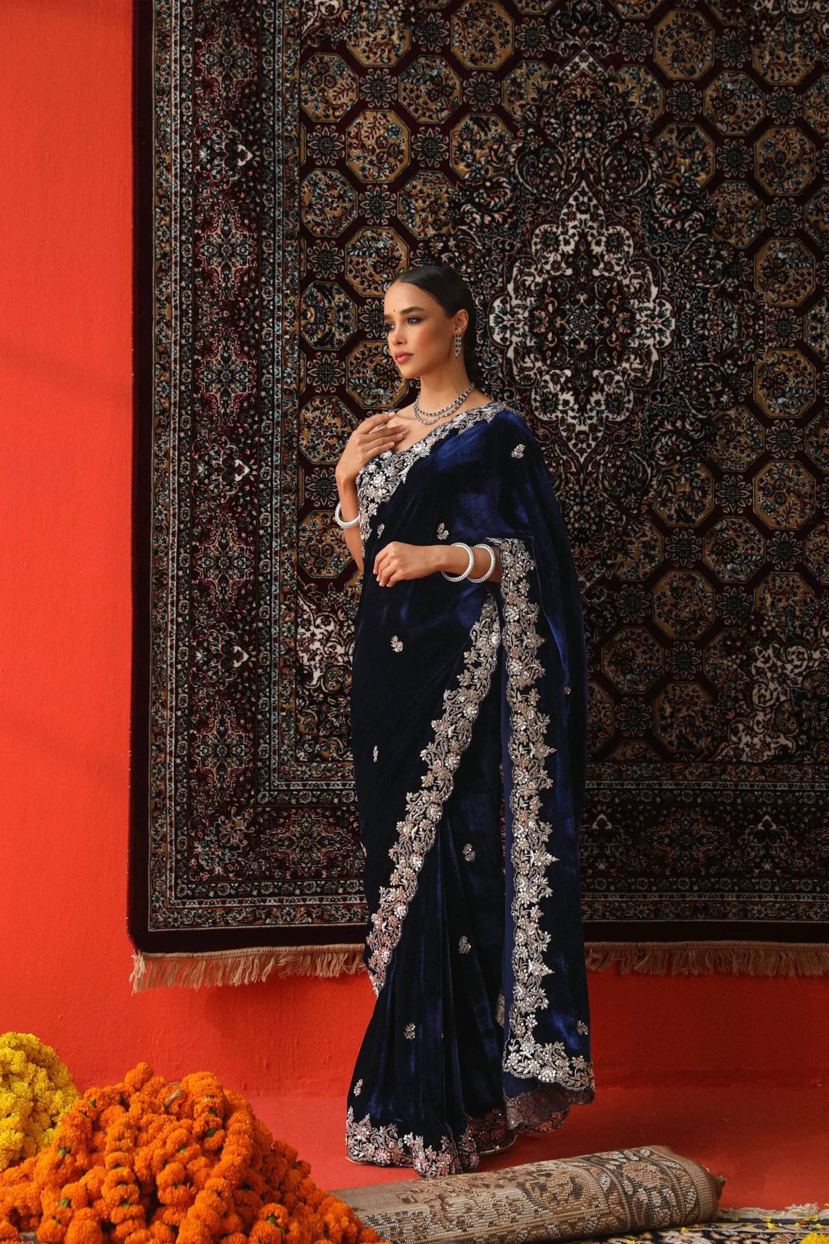 Winter Designer Velvet Women Saree mahezon