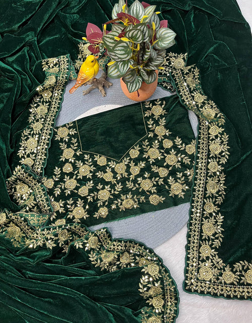 Load image into Gallery viewer, Winter Designer Green Velvet Women Saree mahezon
