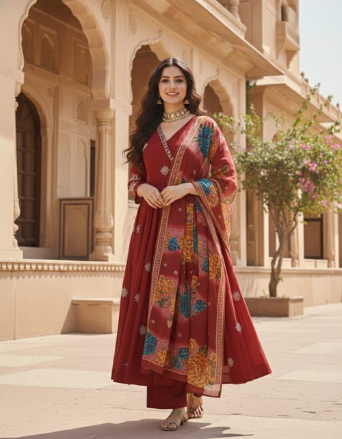 Load image into Gallery viewer, Women Angrakha Anarkali Kurta Pant with Dupatta Suit mahezon
