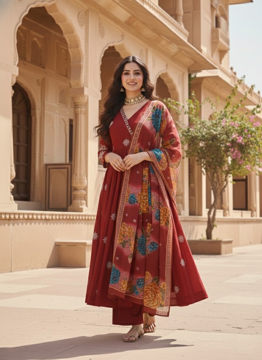 Women Angrakha Anarkali Kurta Pant with Dupatta Suit mahezon