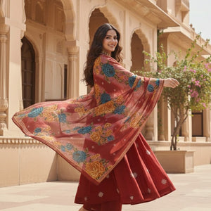 Women Angrakha Anarkali Kurta Pant with Dupatta Suit mahezon