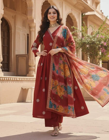 Women Angrakha Anarkali Kurta Pant with Dupatta Suit mahezon