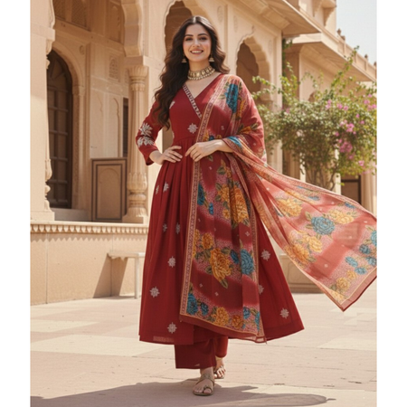 Women Angrakha Anarkali Kurta Pant with Dupatta Suit mahezon