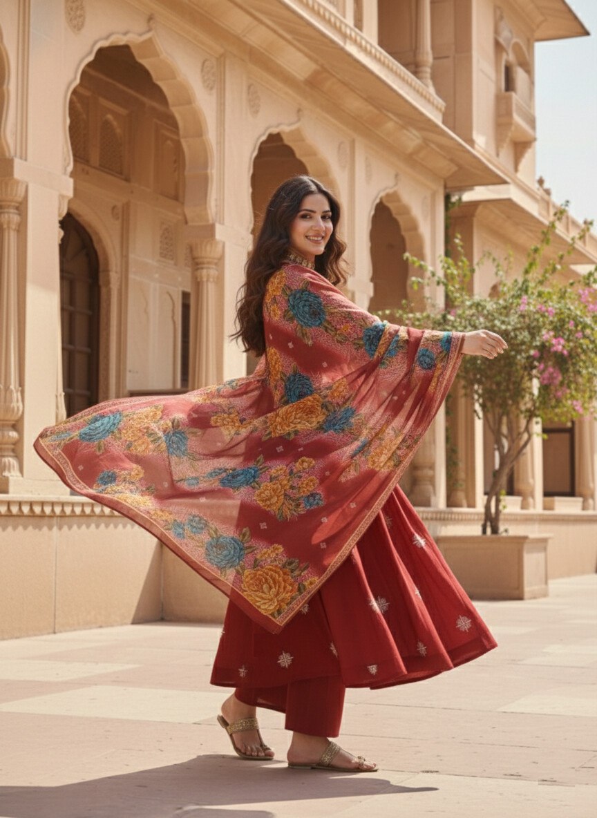 Women Angrakha Anarkali Kurta Pant with Dupatta Suit mahezon