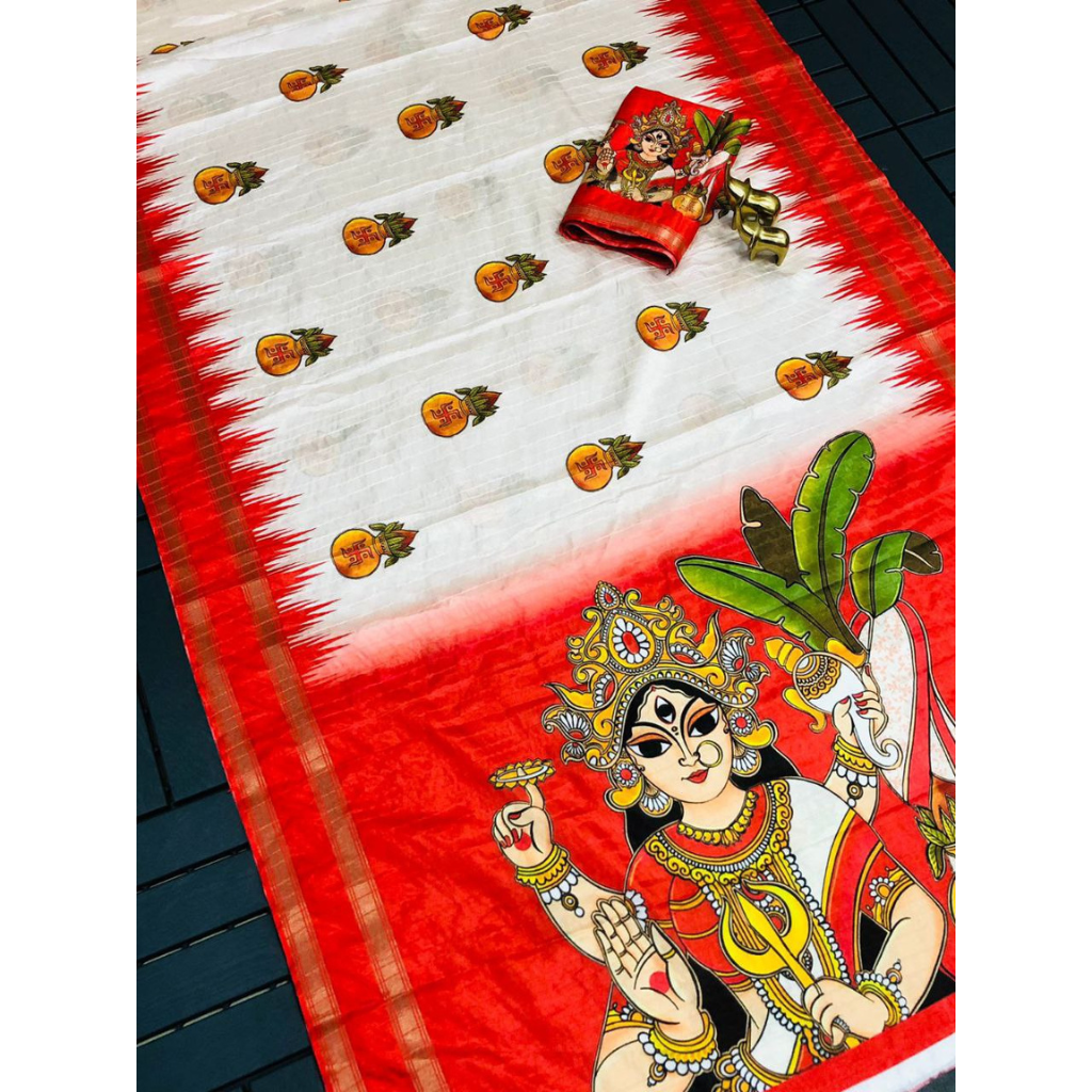 Navratri Special Women Durga Puja Saree mahezon