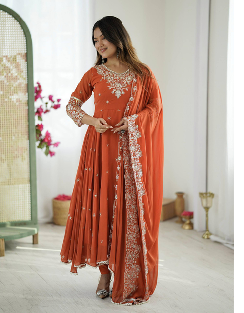 Load image into Gallery viewer, Women Embroidered Sequence Designer Anarkali Three Piece Set Royal Export
