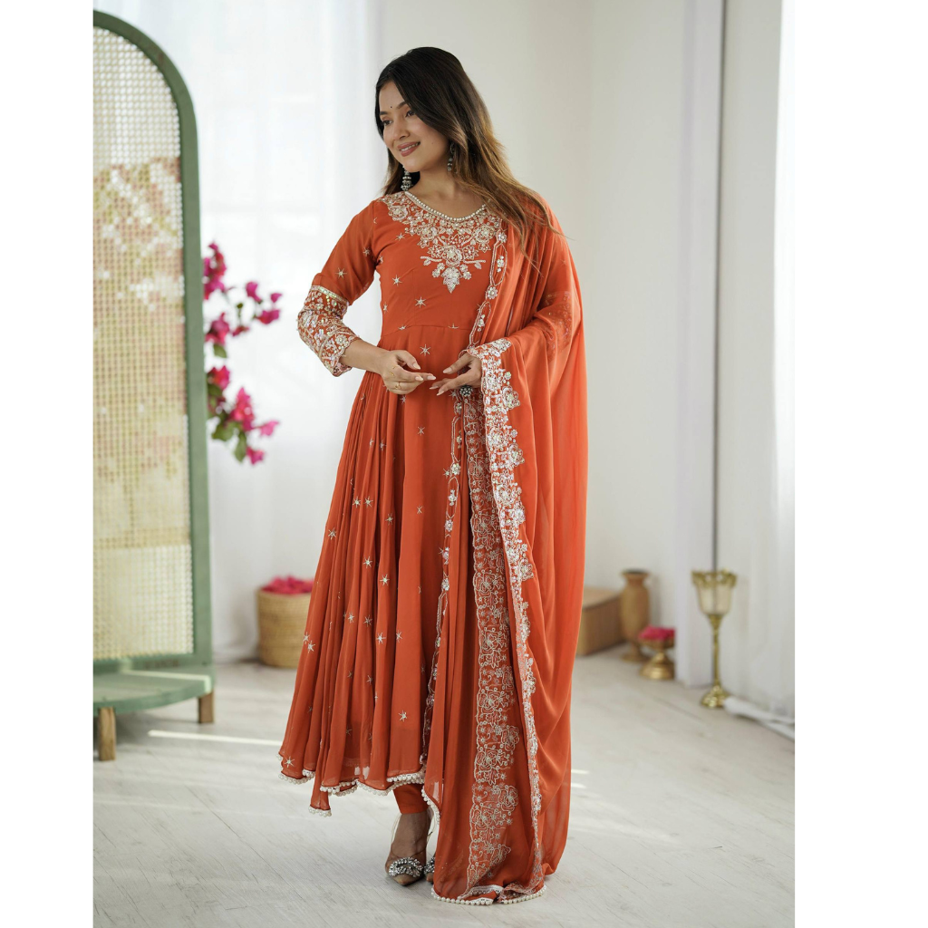 Women Embroidered Sequence Designer Anarkali Three Piece Set Royal Export