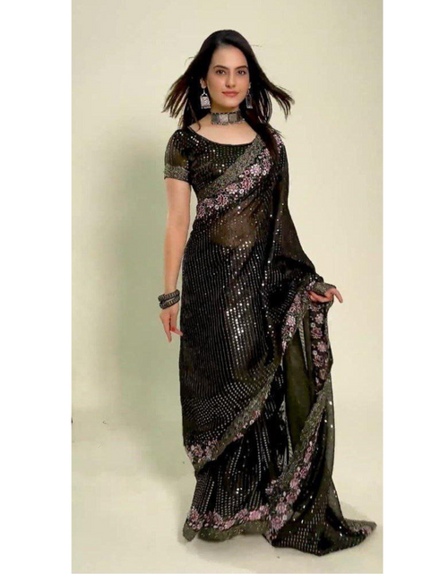 Load image into Gallery viewer, Women Party Wear Wedding Black Saree mahezon
